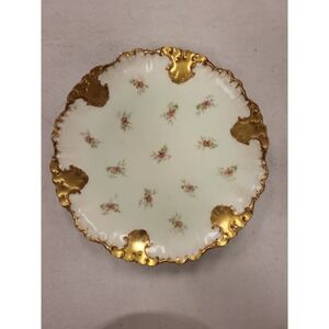 LS S Limoges France Plate Antique Floral Gold Accent 9.25" Diameter Decor